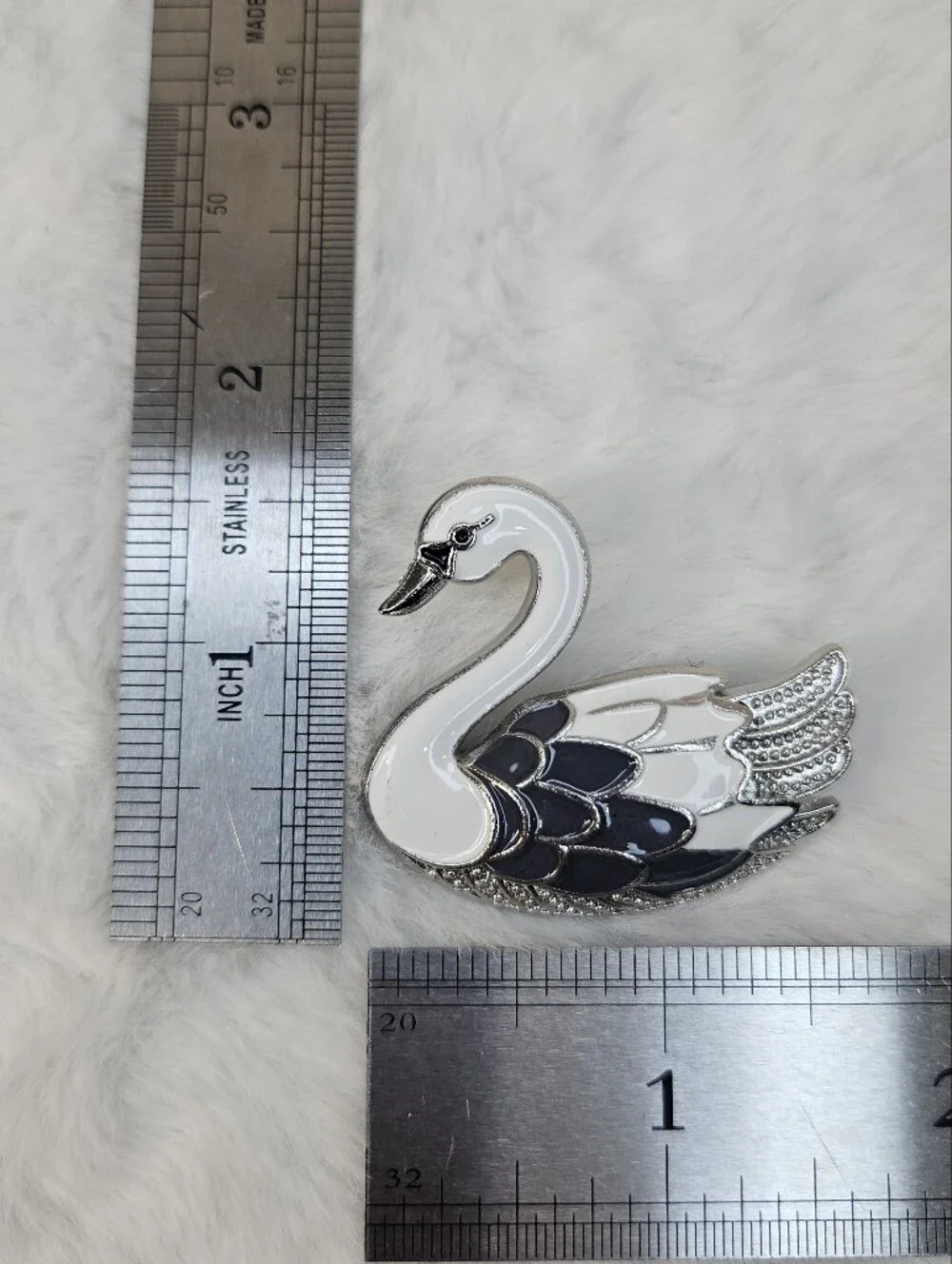 Elegant White and Black Swan Brooch